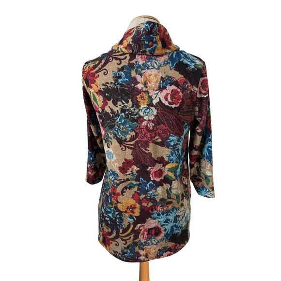 Ali Miles Womens SP Floral Print Cowl Neck Tunic Top Multicolor 3/4 Sleeve - Picture 3 of 11